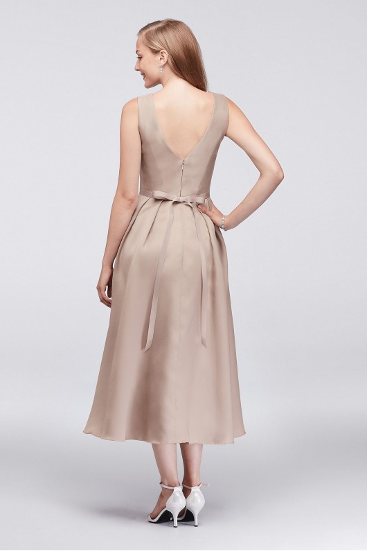 V-Neck Mikado Tea-Length Bridesmaid Dress  OC290027