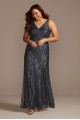 V-Neck Sequin Tank Plus Size Dress with Insets Morgan and Co 21685DW