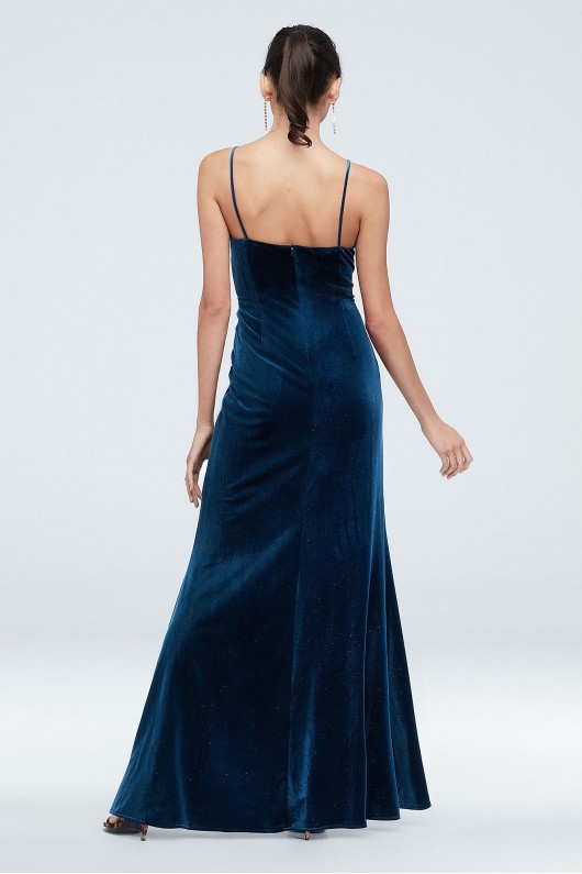 Velvet Faux Wrap Spaghetti Strap Gown with Slit  WBM1746