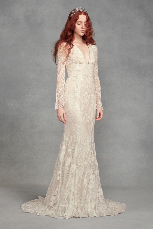 Bell Sleeve Lace Wedding Dress VW351428