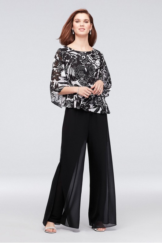 Wide-Leg Chiffon Pants with Side Slits Alex Evenings 378074